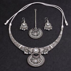 Rajwadi Heritage Silver Necklace